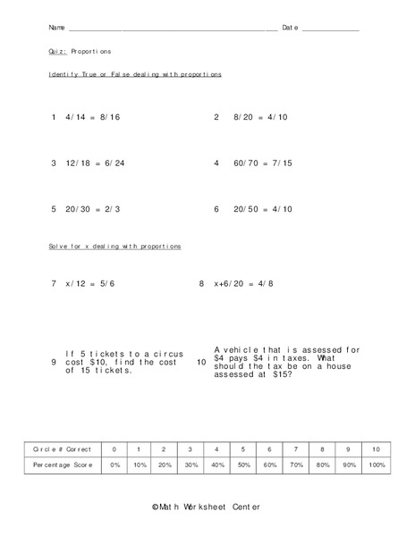 Proportions Worksheet