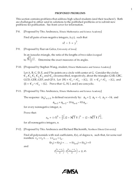 Proposed Problems Lesson Plan