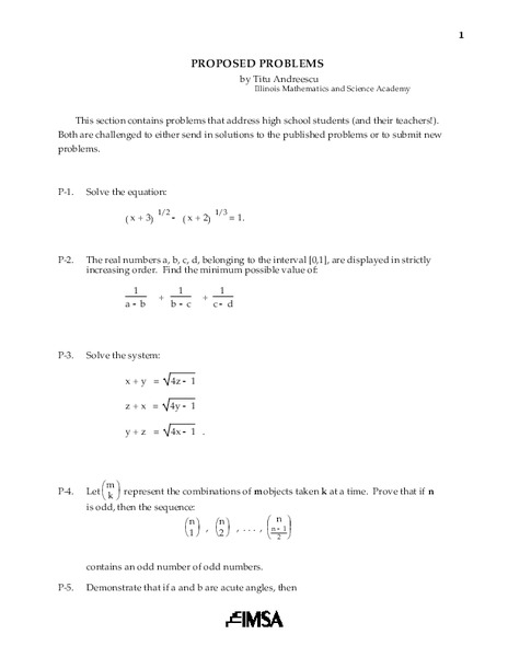 Proposed Problems Lesson Plan