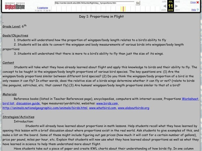Proportions in Flight Lesson Plan