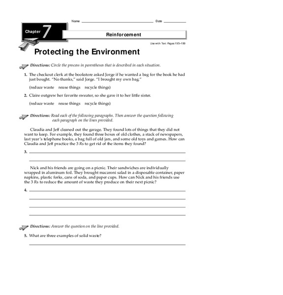 Protecting the Environment Worksheet