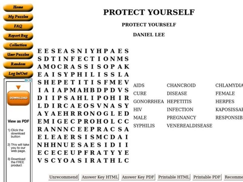 Protect Yourself Worksheet
