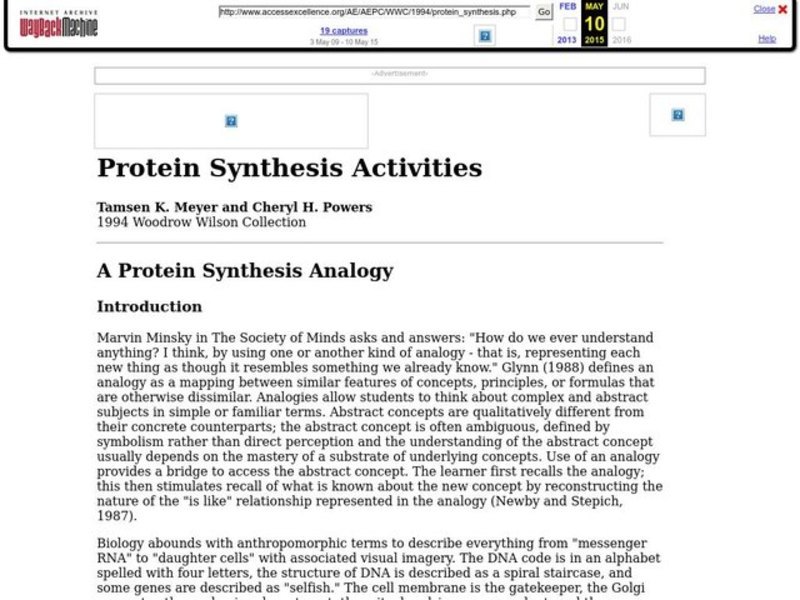 Protein Synthesis Activities Lesson Plan