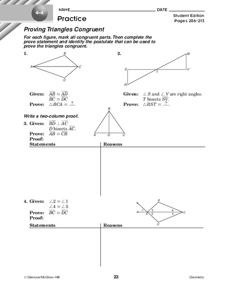 Proving Triangles Congruent Worksheet
