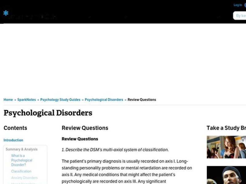 Psychological Disorders Worksheet