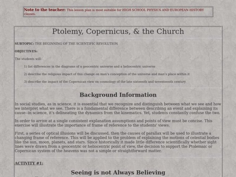 Ptolemy, Copernicus, & the Church Lesson Plan