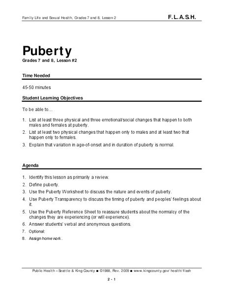 Puberty Lesson Plan