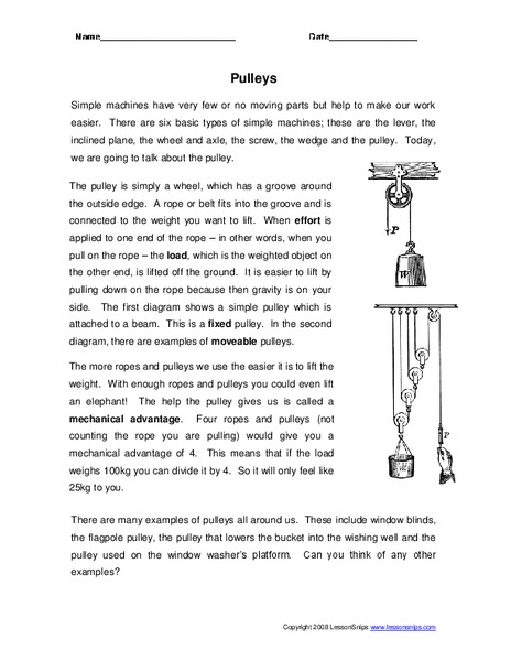 Pulleys Worksheet