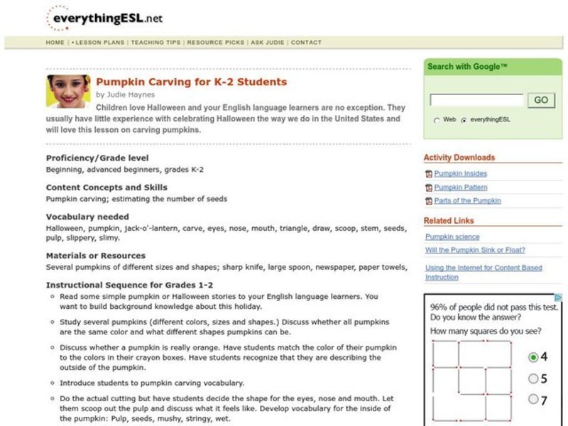 Pumpkin Carving for K-2 Students Lesson Plan