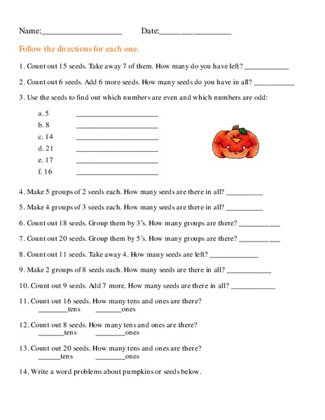 Pumpkin Math Worksheet