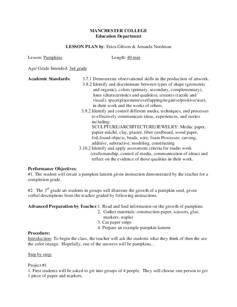 Pumpkins Lesson Plan