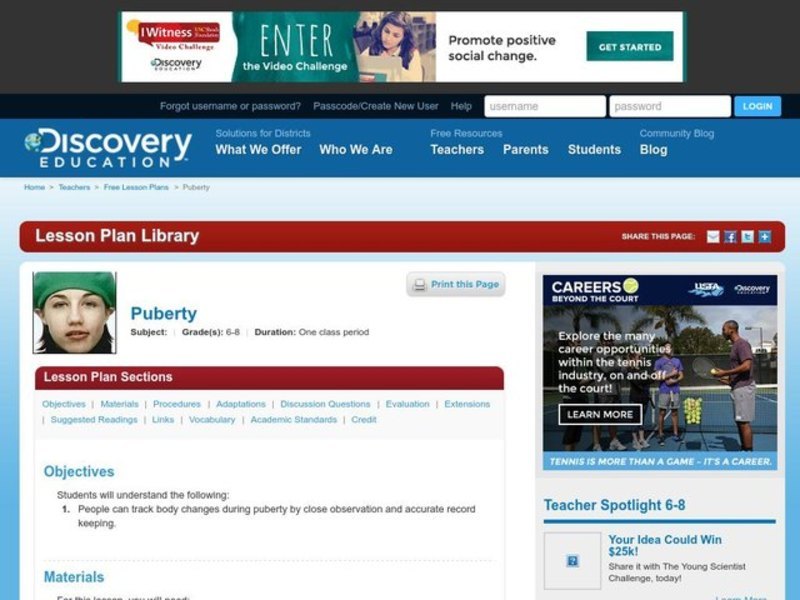 Puberty Lesson Plan