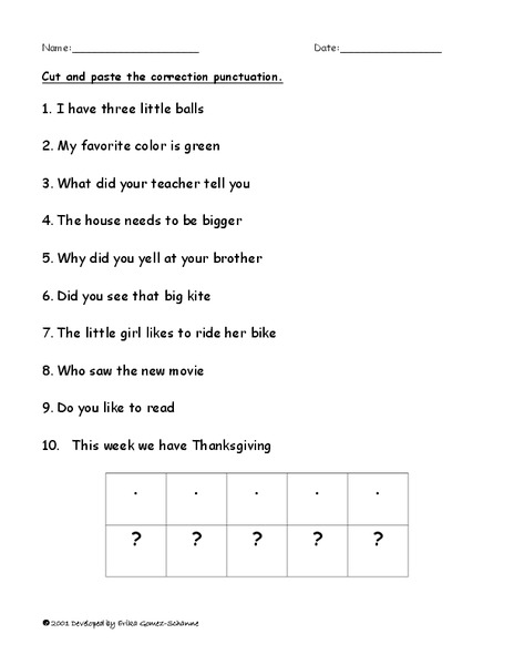 Punctuation Worksheet