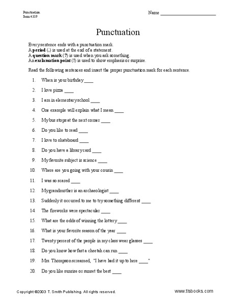 Punctuation Worksheet