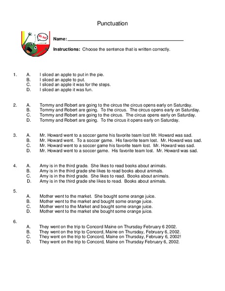 Punctuation Worksheet