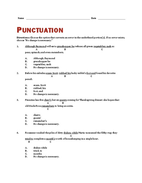 Punctuation Worksheet