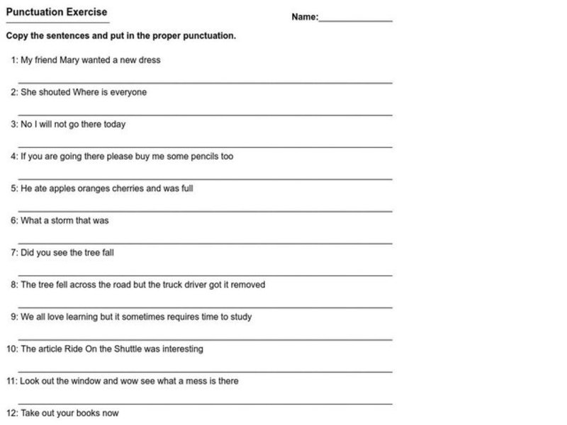 Punctuation Exercise Worksheet