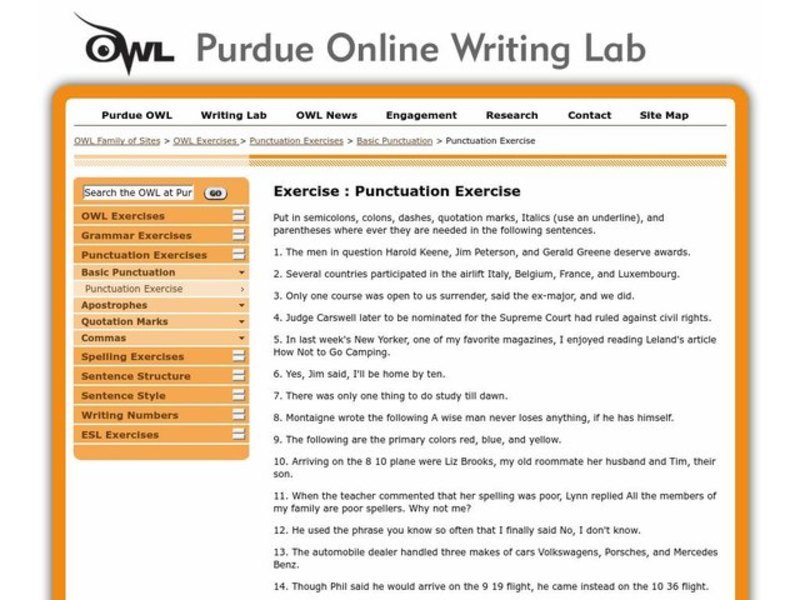 Punctuation Exercise Worksheet