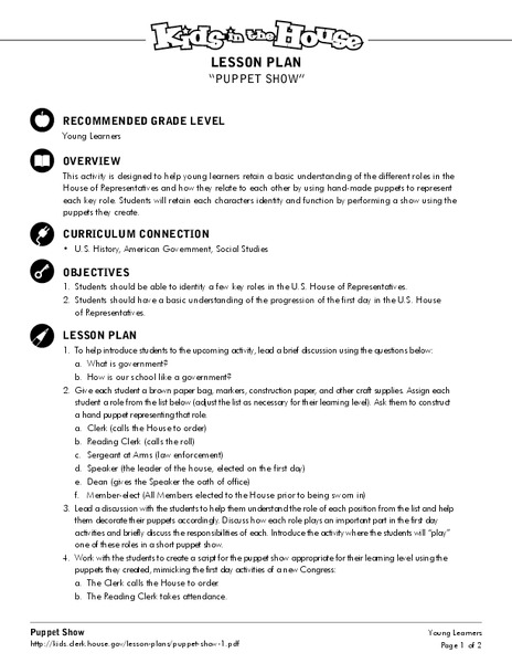 Puppet Show Lesson Plan