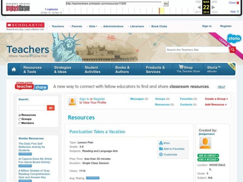 Punctuation Takes a Vacation Lesson Plan