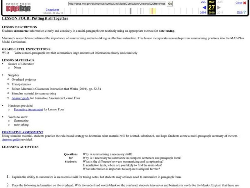 Putting it all Together Lesson Plan