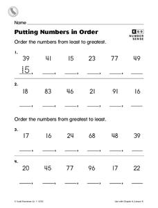 Putting Numbers in Order Worksheet