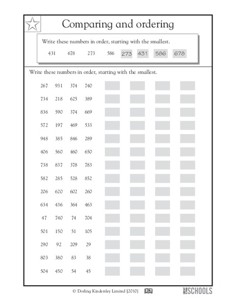 Putting Numbers in Order Worksheet