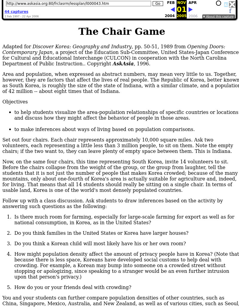 The Chair Game Lesson Plan