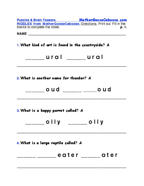 Puzzles and Brain Teasers Worksheet