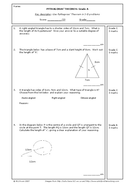 Pythagorean Theorem Worksheet