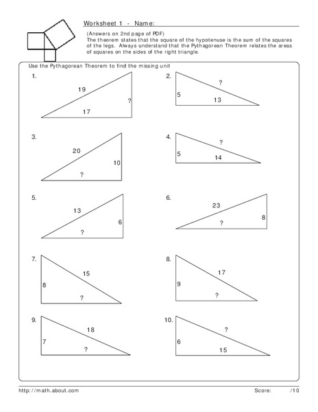 Pythagorean Theorem Worksheet