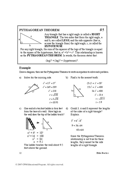 Pythagorean Theorem Worksheet