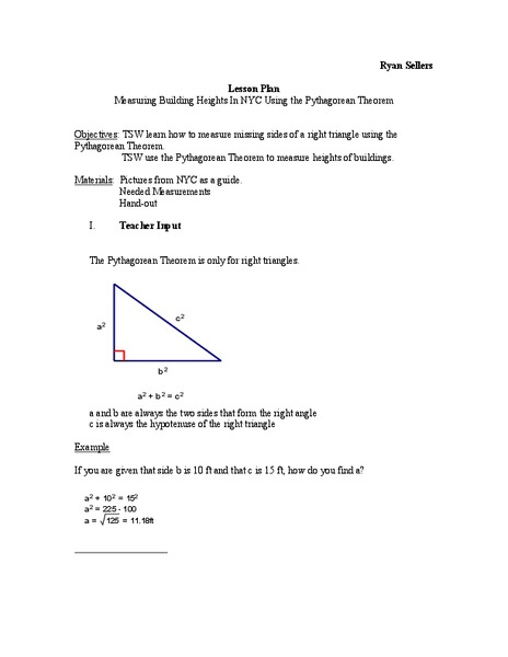 Pythagorean Theorem Lesson Plan
