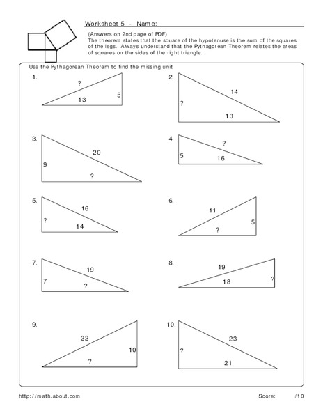 Pythagorean Theorem Worksheet
