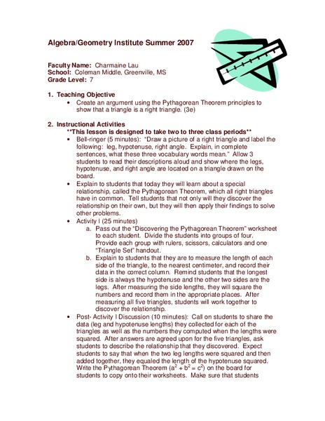 Pythagorean Theorem Lesson Plan