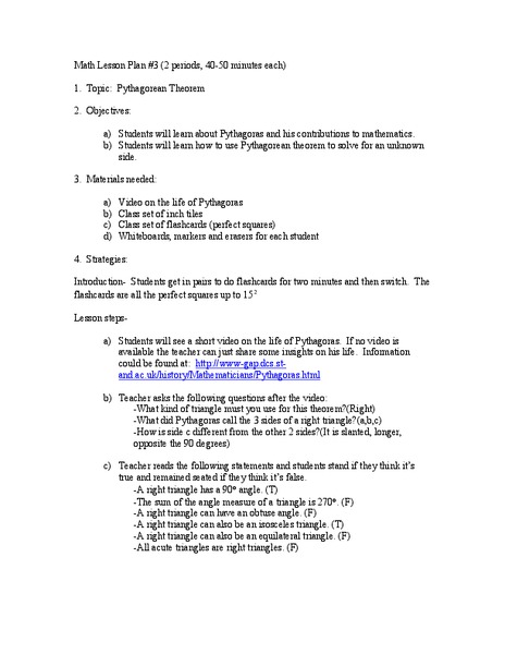 Pythagorean Theorem Lesson Plan
