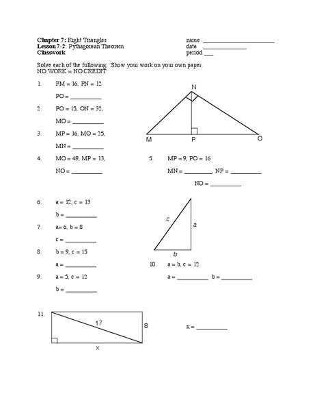 Pythagorean Theorem Worksheet
