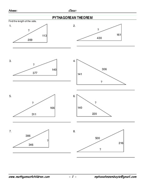 Pythagorean Theorem Worksheet