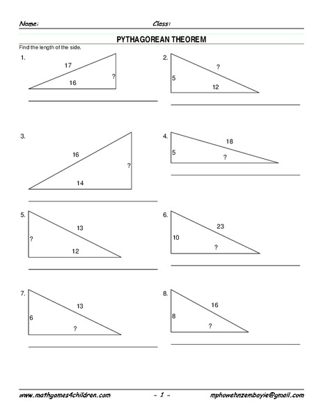 Pythagorean Theorem Worksheet