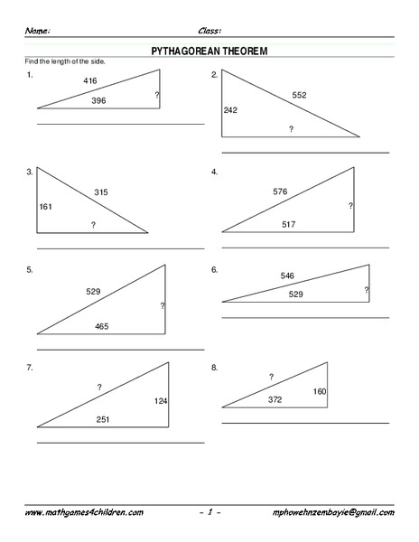 Pythagorean Theorem Worksheet
