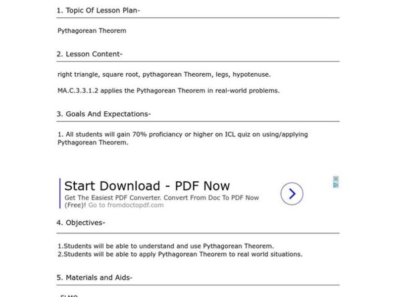 Pythagorean Theorem Lesson Plan