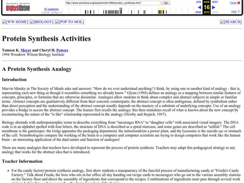 Protein Synthesis Activities Lesson Plan