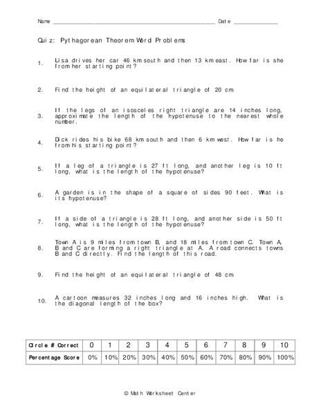 Pythagorean Theorem Word Problems Worksheet