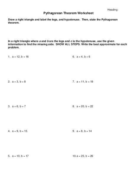 Pythagorean Theorem Worksheet Worksheet