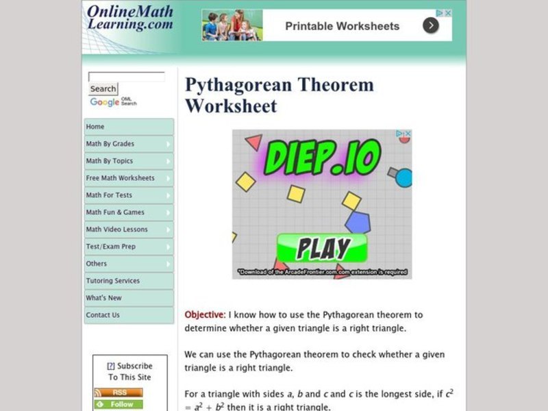 Pythagorean Theorem Worksheet Interactive