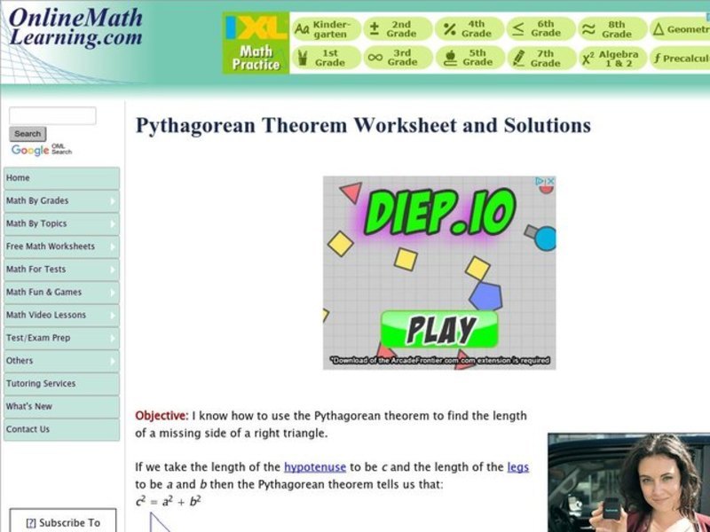 Pythagorean Theorem Worksheet Interactive