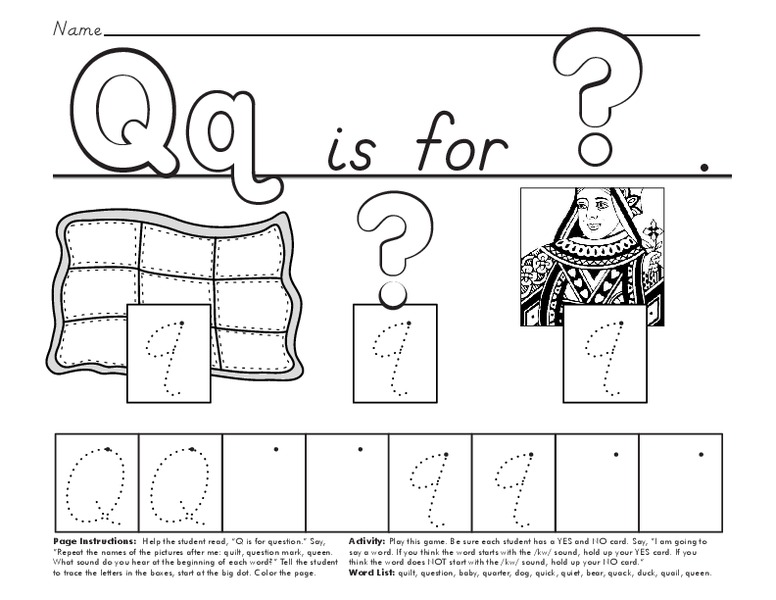 Qq is for Question Worksheet