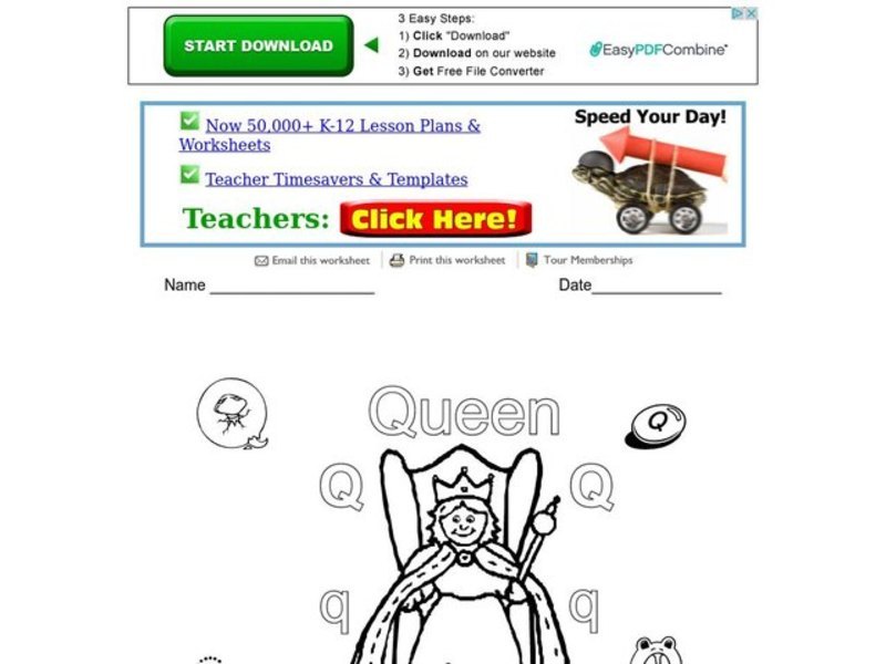 Q is for Queen: The Letter Q Worksheet