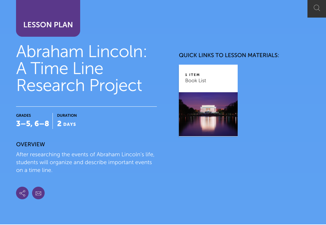 Abraham Lincoln: A Time Line Research Project Lesson Plan