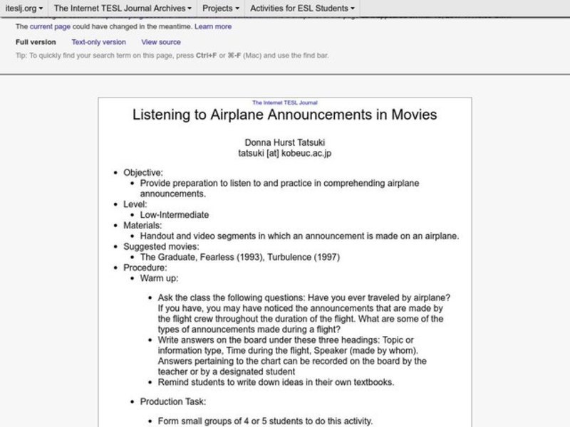 Listening to Airplane Announcements in Movies Lesson Plan